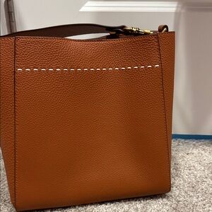 Structured Tan Leather Shoulder Bag with Top Handle